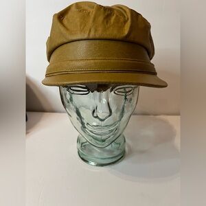 Tan Faux Leather Newsboy Cap